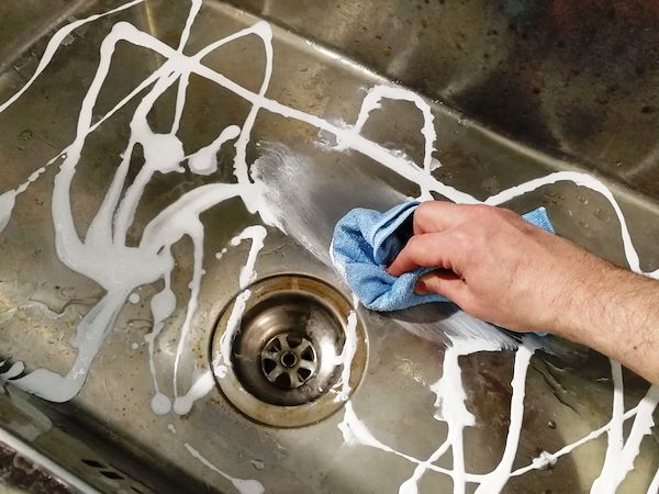 Mit einem weichen Tuch (z. B. Mikrofaser) abreiben, am besten in Richtung der Stahlbürstung und mit gutem Druck.