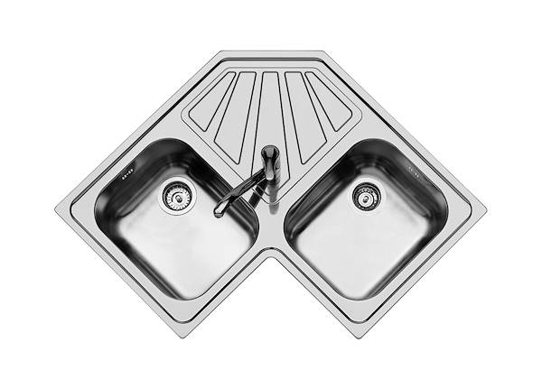 Küchen-Eckspüle aus Edelstahl