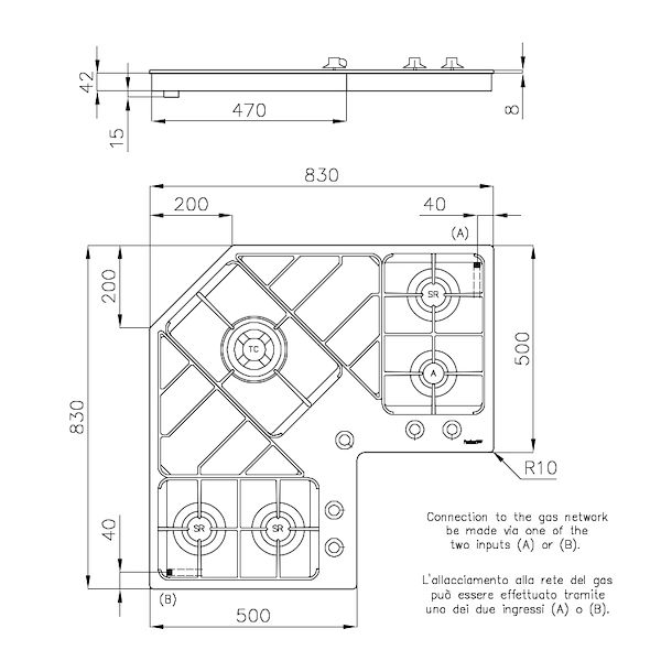 Kochfeld Winkelförmig