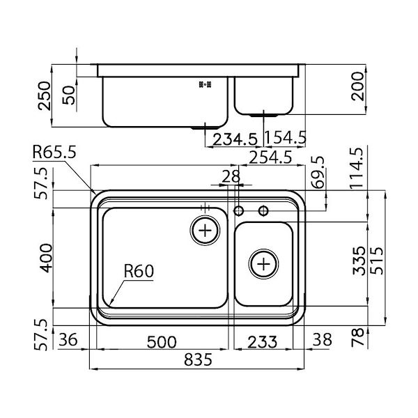 Spülbecken Dreistufiger Rand
